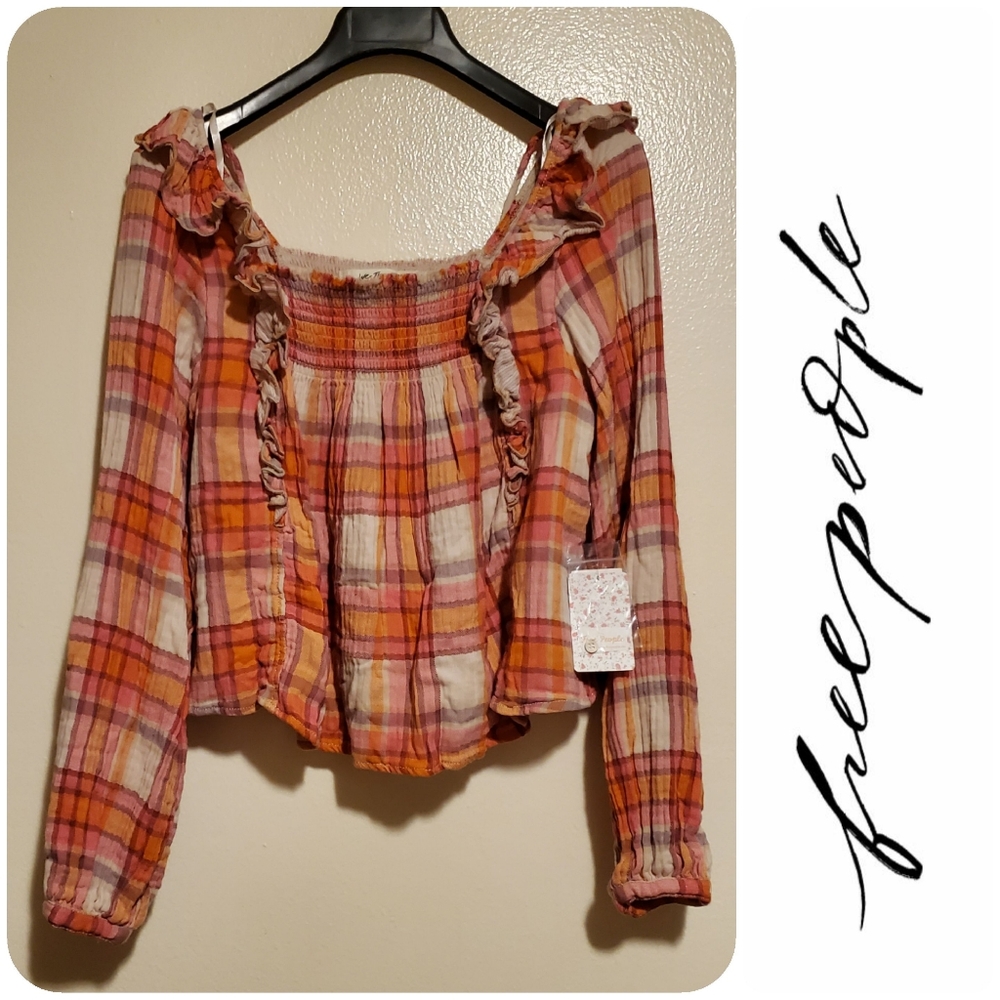 NWT Free People Tea Combo plaid crop top